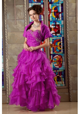 Fuchsia A-line Sweetheart Beaded Decorate Bodice Quinceanea Dress