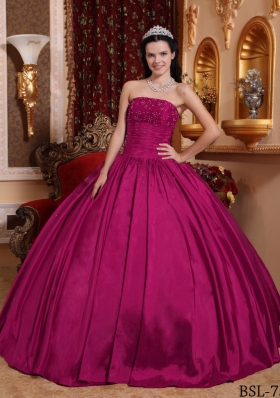 Fuchsia Strapless Taffeta Beaded Decorate Bust Quinceanera Dress for 2014