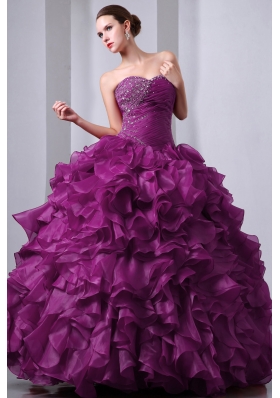 Sweetheart Organza Beading and Ruffles Quinceanea Dress for 2014 Fashion
