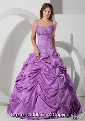 A-line Spaghetti Straps Beading Dresses For Quinceaneras with Pick-ups