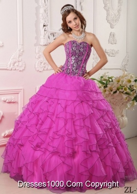 Fuchsia Ball Gown Sweetheart Floor-length Organza Beading Quinceanera Dress