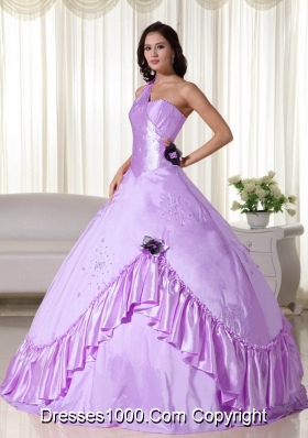 Lavender One Shoulder Taffeta Sweet 15 Dresses with Beaded Decorate