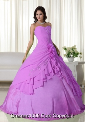 Lilac Sweetheart Chiffon Appliques Decorate Quinceanera Dress