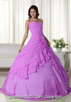 Lilac Sweetheart Chiffon Appliques Decorate Quinceanera Dress