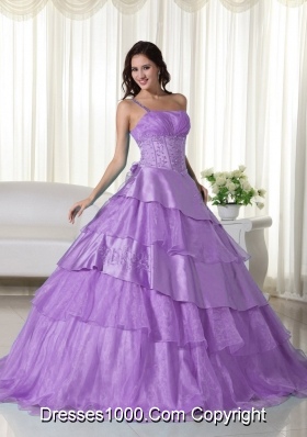 One Shoulder Organza Beading and Appliques Quinceanera Dress in Lilac