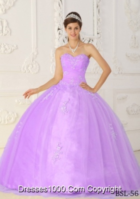 Purple Ball Gown Sweetheart Appliques Quinceanera Dress