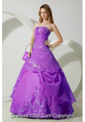 Strapless Organza A-line Full Length Quinceanera Dress with Appliques