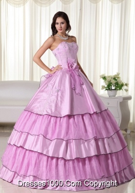 Strapless Taffeta Beading and Hand Made Flowers Sweet Sixteen Dresses