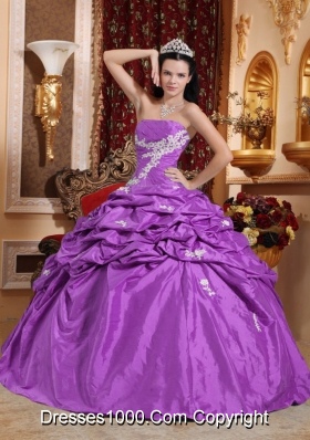 Strapless Taffeta Quinceanera Gowns with Pick-ups and Appliques