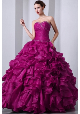 A-Line / Princess Sweetheart Organza Beading and Rufffles Quinceanea Dress