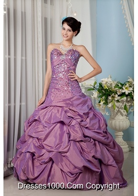 A-line Sweetheart Lilac Taffeta Sequins and Pick-ups Quinceanera Dress