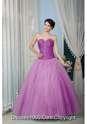 A-line Sweetheart Tulle Beaded Decorate Quinceanera Dress in Lilac