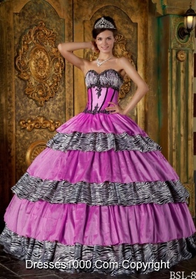 Luxurious Lilac Sweetheart Zebra Sweet 16 Dresses with Layers