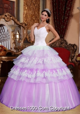 Puffy Spaghetti Straps Organza Appliques and Layers Sweet 15 Dresses