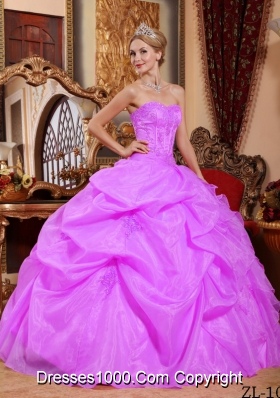 Puffy Strapless Organza Sweet 15 Dresses with Appliques and Pick-ups