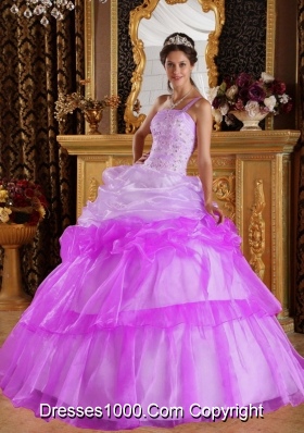 Romantic One Shoulder Appliques with Beading Pick-ups Dress For Quinceaneras