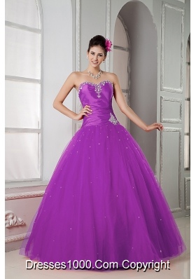 Sweetheart Tulle A-line Sweet 15 Dresses with Beading and Appliques