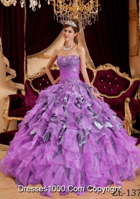 Ball Gown Sweetheart Beading and Ruffles Leopard Dresses For a Quince