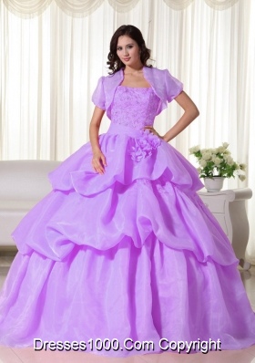 Lilac Strapless Organza Appliques and Hand Made Flowers Dresses For 15