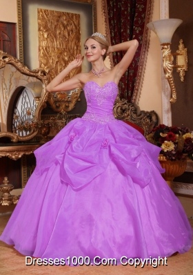 Lilac Sweetheart Organza Appliques Quinceanera Gowns with Pick-ups