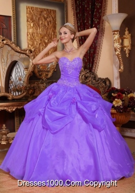 Lilac Sweetheart Organza Quinceneara Dresses with Pick-ups and Appliques