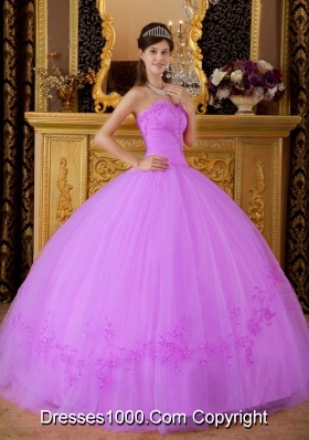 Lilac Sweetheart Tulle Quinceanera Gown Dresses with Appliques