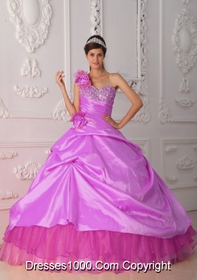 One Shoulder Organza and Beading and Hand Made Flower Sweet Sixteen Dresses