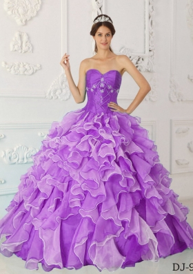 Princess Sweetheart Organza Ruffles and Beading for Lilac Quinceanera Dress