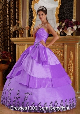 Princess Sweetheart Taffeta Appliques for Lilac Quinceanera Gowns