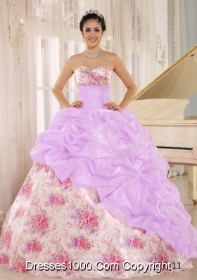 Printing Sweetheart Beaded and Pick-ups For Multi-color Quinceanera Dress
