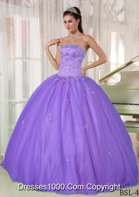 Purple Ball Gown Strapless Appliques Dresses For a Quince