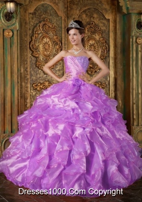 Strapless Beading and Ruffles Quinceanera Dress with Hand Made Flower