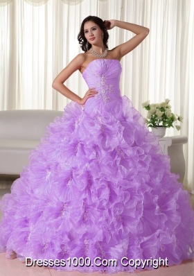 Lilac Strapless Organza Appliques and Ruffles Sweet Sixteen Dresses