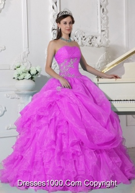 Strapless Organza Sweet Sixteen Dresses with Appliques and Ruffles