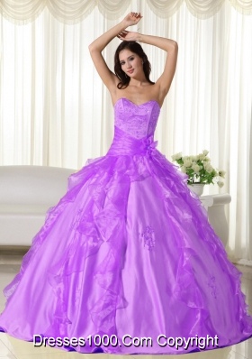 Sweetheart Taffeta Appliques Decorate Long Dress For Quinceaneras
