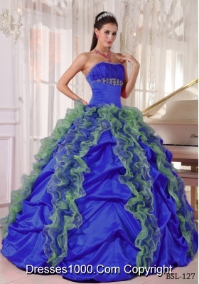 2014 Beautiful Puffy Strapless Beading Quinceanera Dress with Ruffles
