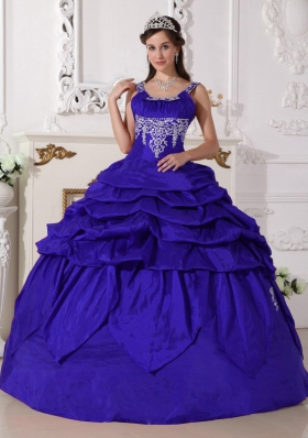 2014 Blue Puffy Scoop Quinceanera Dress with Beading and Pick-ups