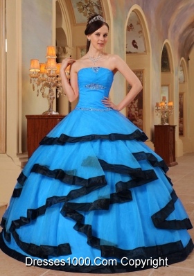 2014 Fashionable Aqua Blue Puffy Strapless Appliques Quinceanera Dress with Beading