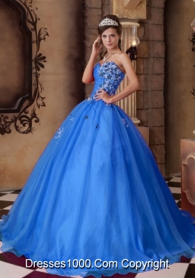 Blue Princess Sweetheart for 2014 Beading Quinceanera Dress with Appliques