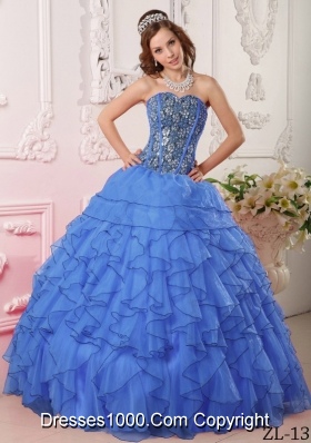 Modest Blue Ball Gown Sweetheart For 2014 Quinceanera Dress with Beading