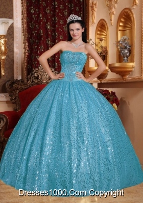 2014 Aqua Blue Puffy Sweetheart Beading Quinceanera Dress