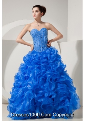 2014 Brand New Blue Quinceanera Dresses Princess Sweetheart with Beading