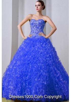 2014 Quinceanea Dress in Blue Princess Sweetheart Brush Train with Beading and Ruffles