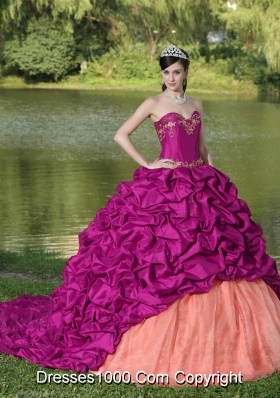Appliques and Pick-ups Fuchsia Exquisite Style For Quinceanera Dress
