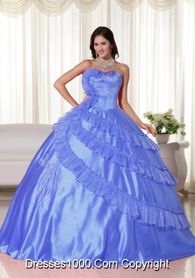Beautiful Blue Ball Gown Strapless Embroidery for 2014 Quinceanera Dress