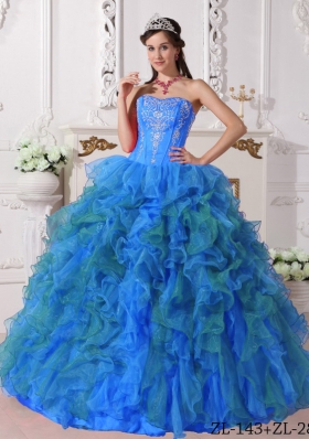 Elegant Blue Puffy Sweetheart Embroidery Quinceanera Dress For 2014