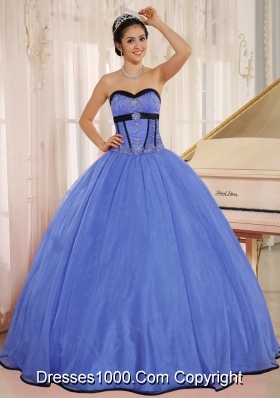 Fashionable Blue Sweetheart Qunceanera Dress With Beaded Decorate Organza for 2014
