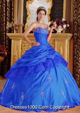 2014 Blue Ball Gown Sweetheart Beading Quinceanera Dress with Appliques