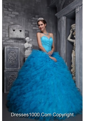 2014 Exclusive Sweetheart Beading and Ruffles Quinceanera Dress in Blue