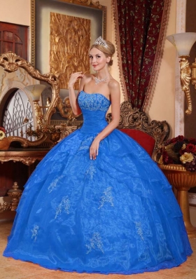 Affordable Blue Puffy Strapless for 2014 Appliques Quinceanera Dress